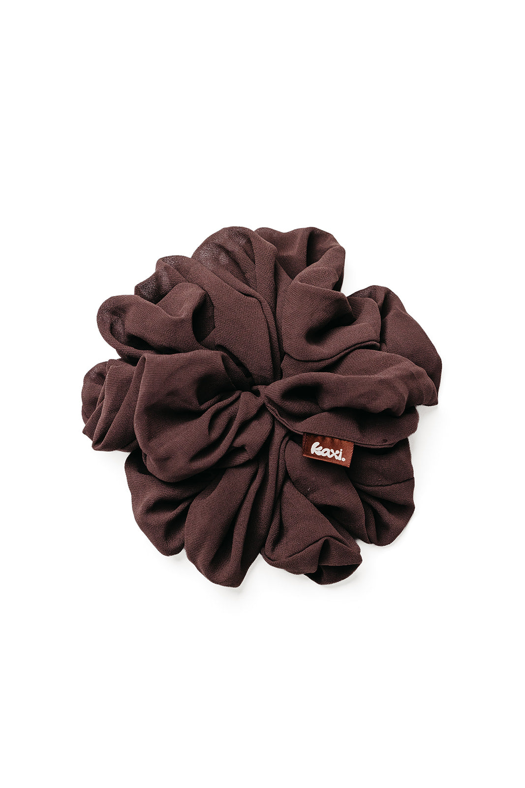 Dark brown jumbo scrunchie with gathered rosette fabric folds
