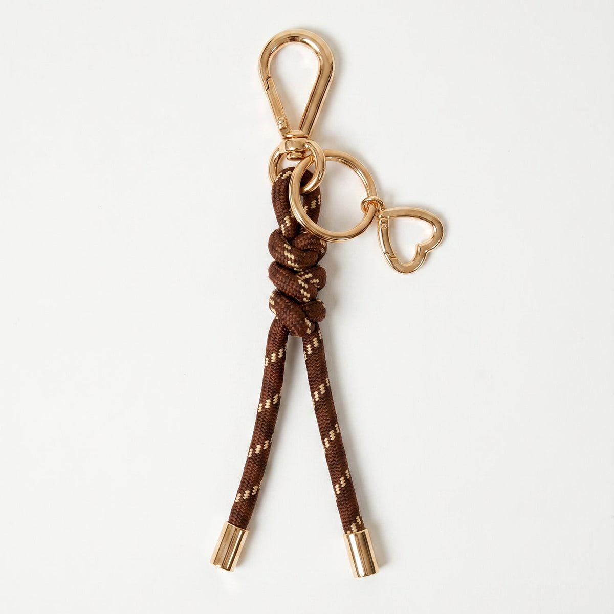 Brown paracord key chain with two cords and gold-tone metal clasp