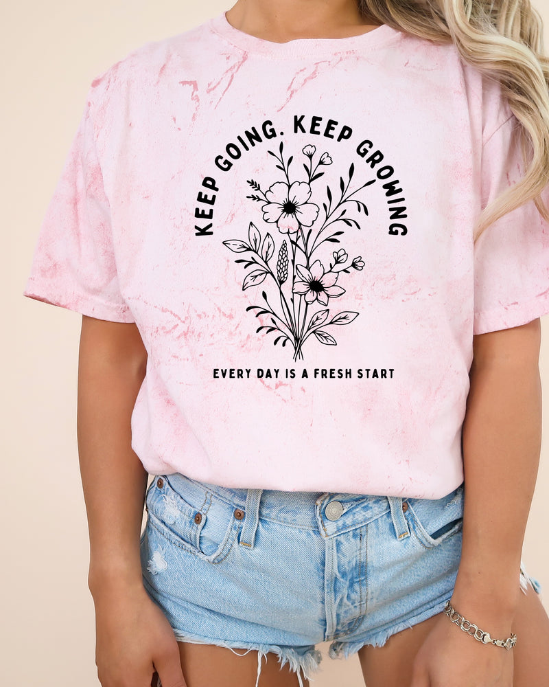 Keep Growing Botanical Garment-Dyed T-Shirt, Inspirational Plant Gift for Women