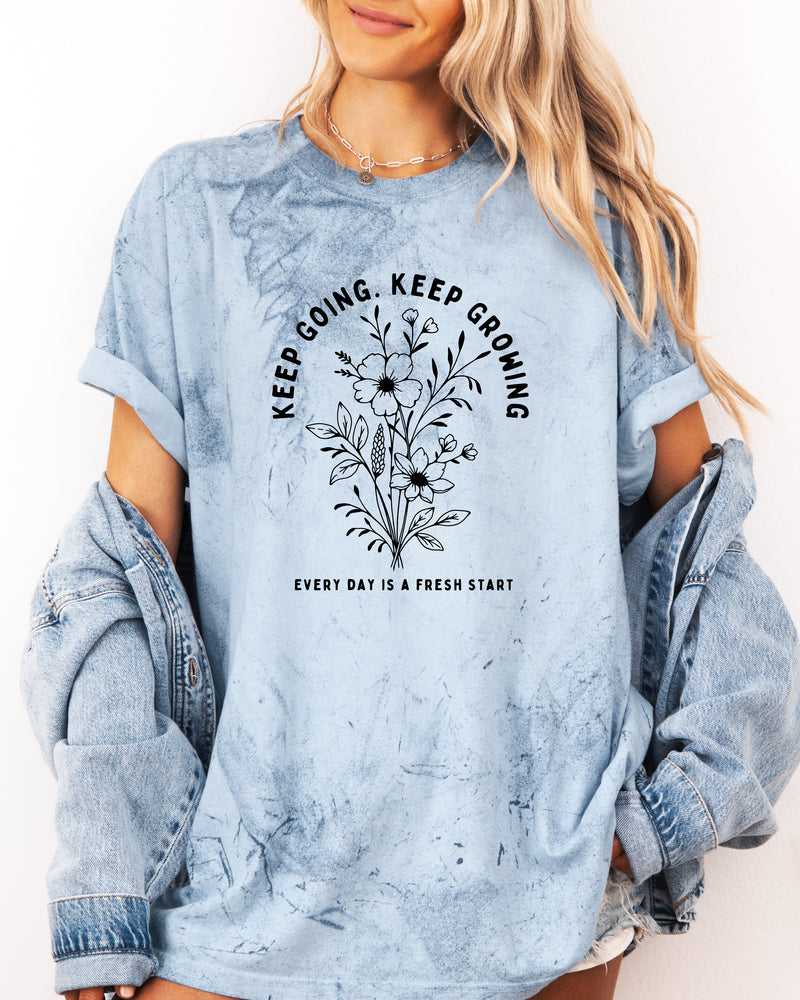 Keep Growing Botanical Garment-Dyed T-Shirt, Inspirational Plant Gift for Women