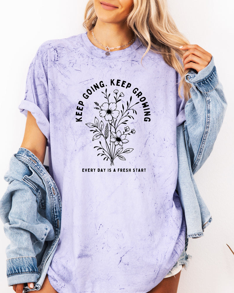 Keep Growing Botanical Garment-Dyed T-Shirt, Inspirational Plant Gift for Women