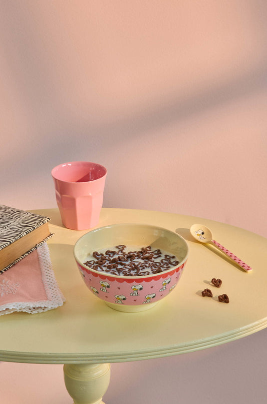 Pink character-print bowl with pale interior