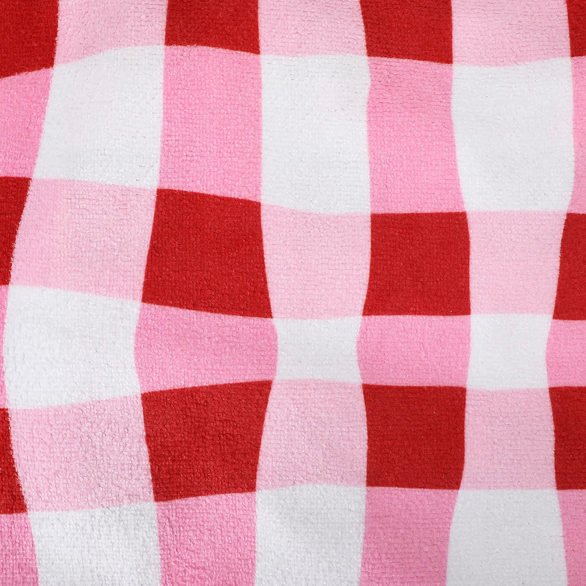 Red and pink gingham towel fabric pattern detail