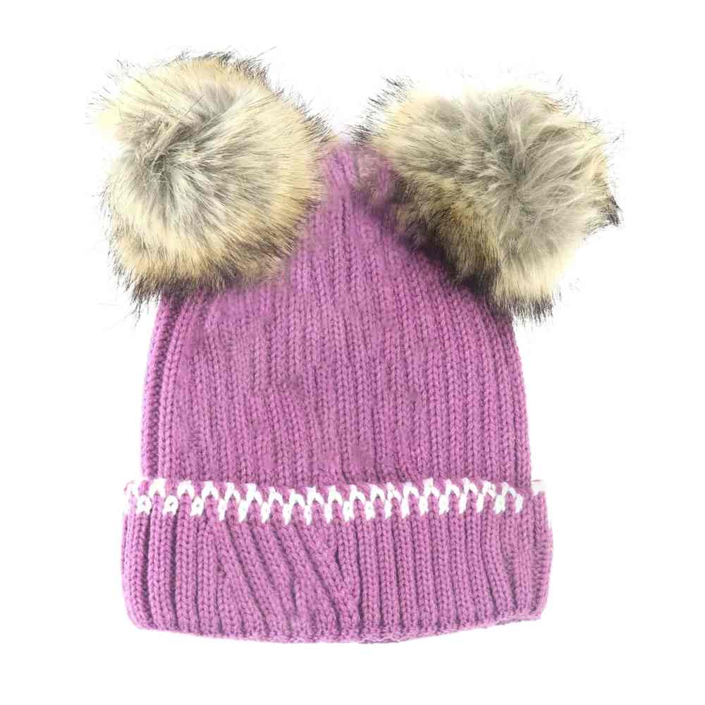 BABY Solid Knit Double Fur Pom C.C Beanie