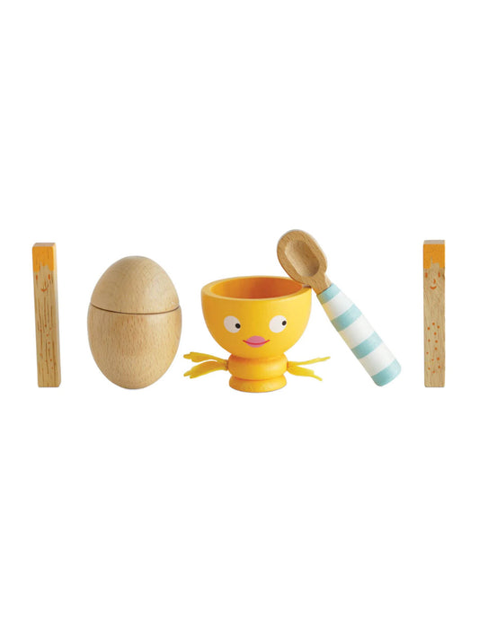 Wooden egg cup set with toy egg and toast soldiers