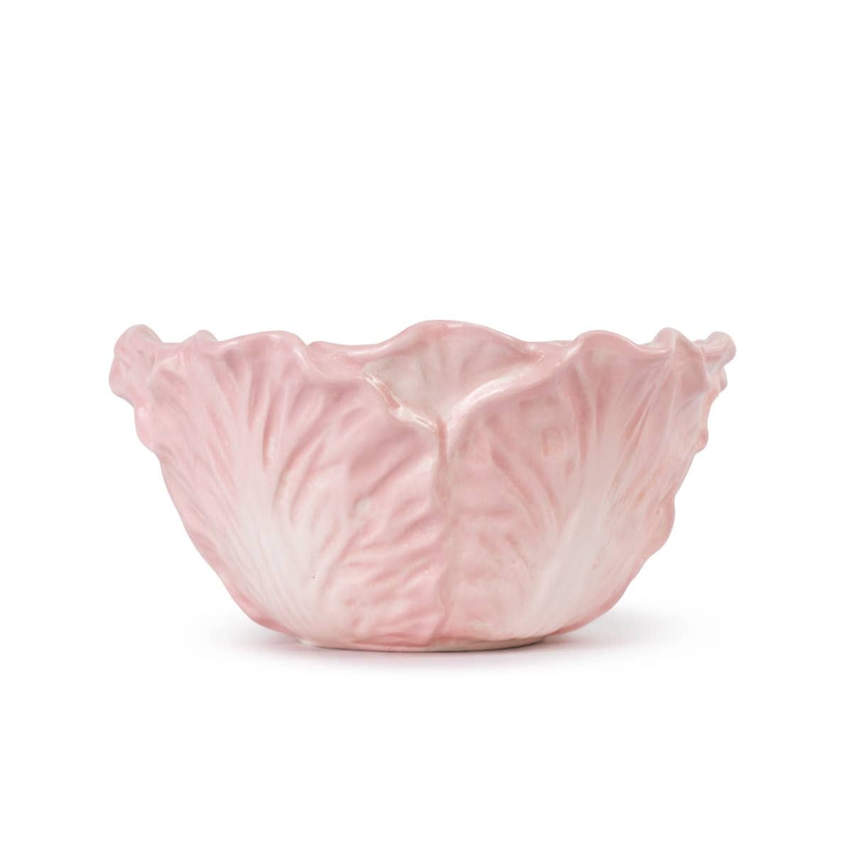 Light pink cabbage-style serving bowl, fluted leaf rim