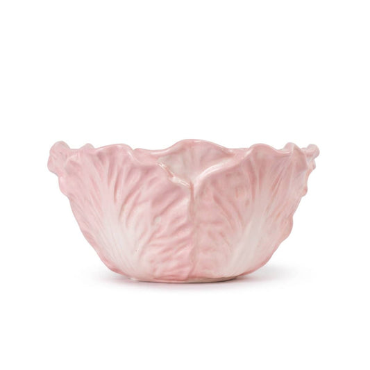 Light pink cabbage-style serving bowl, fluted leaf rim