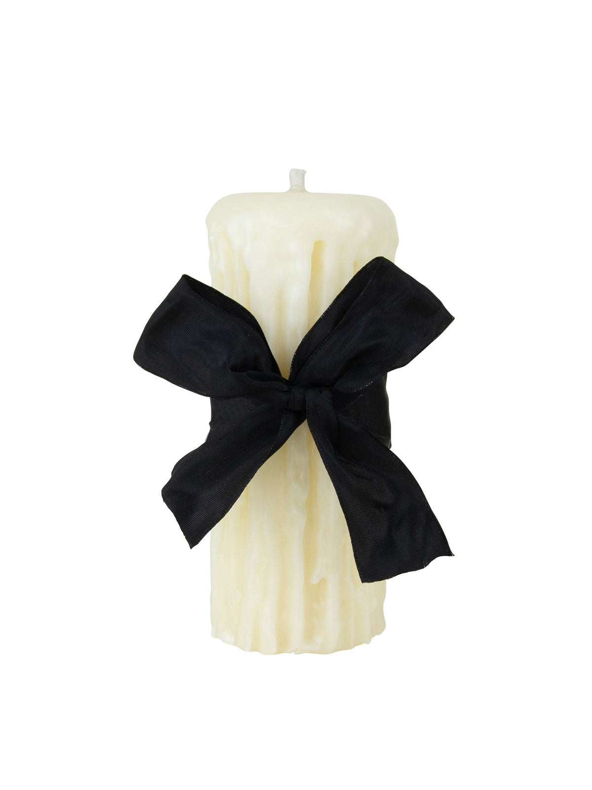 Ivory beeswax drip pillar candle with large black bow