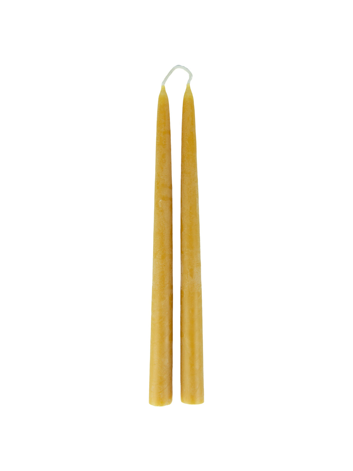 Pair of gold beeswax taper candles with white wicks