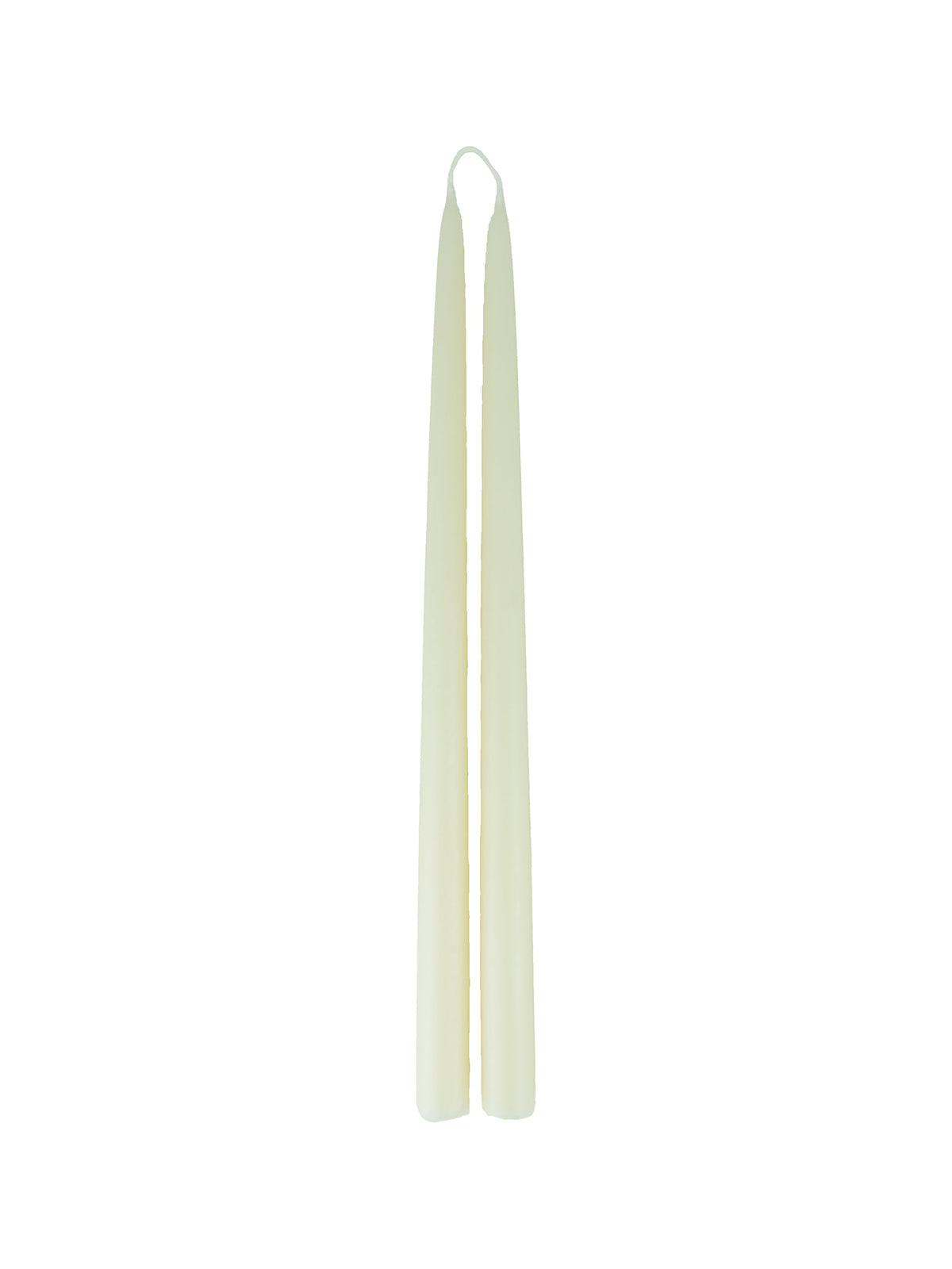 Pair of ivory beeswax taper candles with white wicks, straight sides