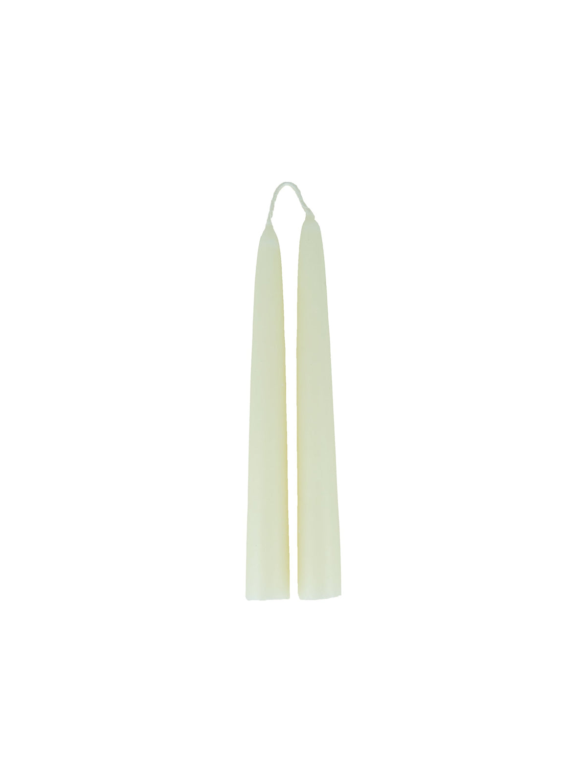 Pair of ivory beeswax taper candles with white wicks, tapered shape