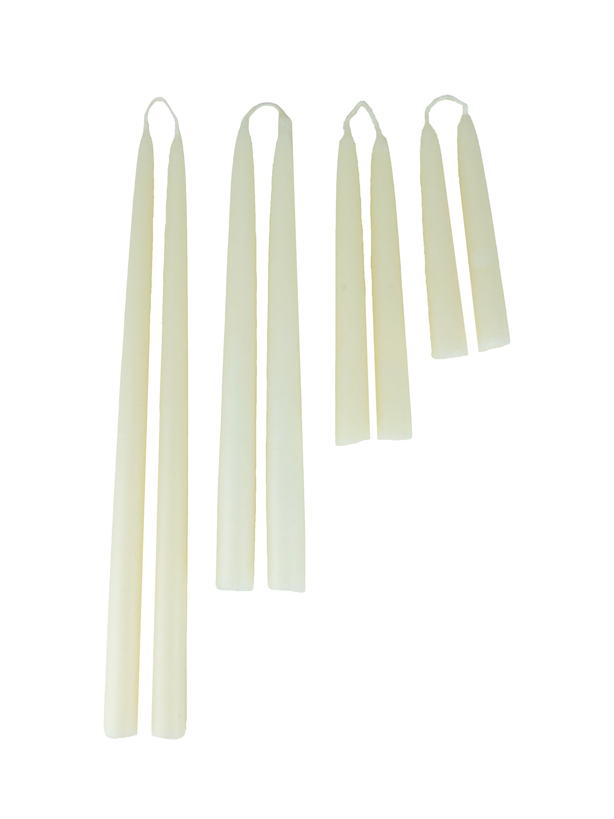 Set of six ivory beeswax taper candles with white wicks