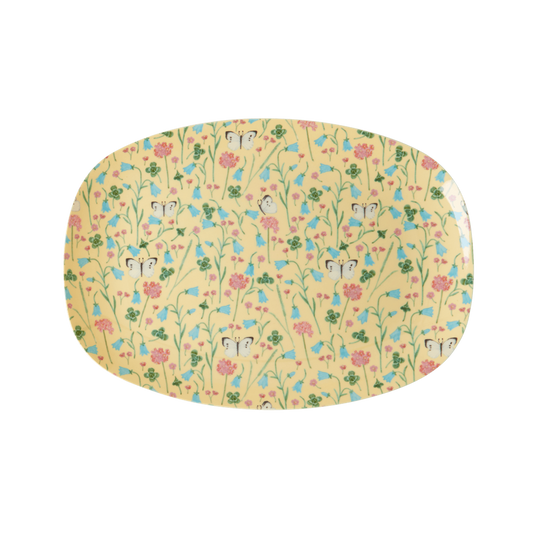 Creme sweet butterfly printed melamine small rectangular plate, pastel floral and butterflies