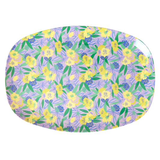 Medium melamine plate, purple floral pansy print