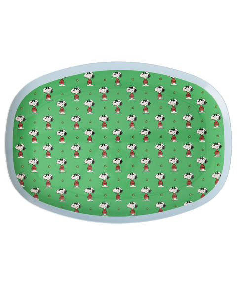 Green rectangular plate with Snoopy character print pattern