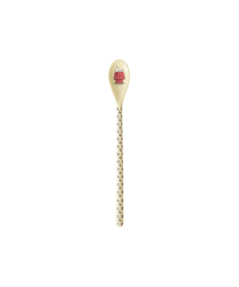 Single Snoopy melamine latte spoon with beige patterned shaft and cream head