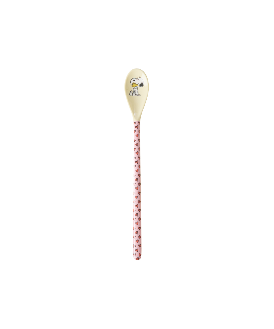 Single Snoopy melamine latte spoon with pink patterned shaft and cream head