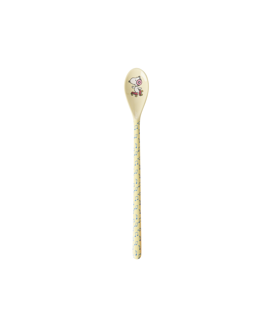 Single Snoopy melamine latte spoon with light yellow patterned shaft and cream head