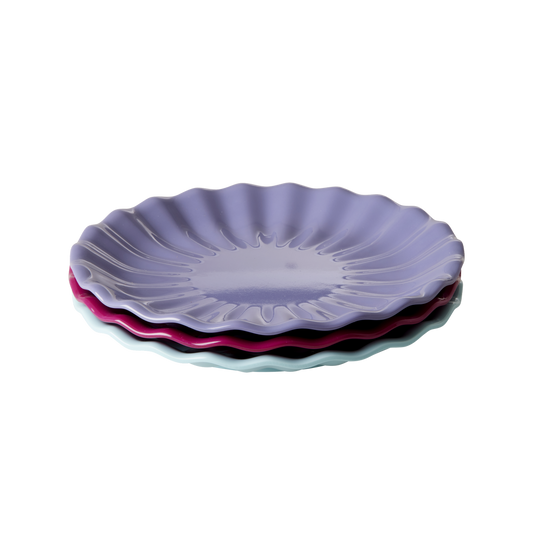 Lavender flower side plate with scalloped ridged edges and wavy center