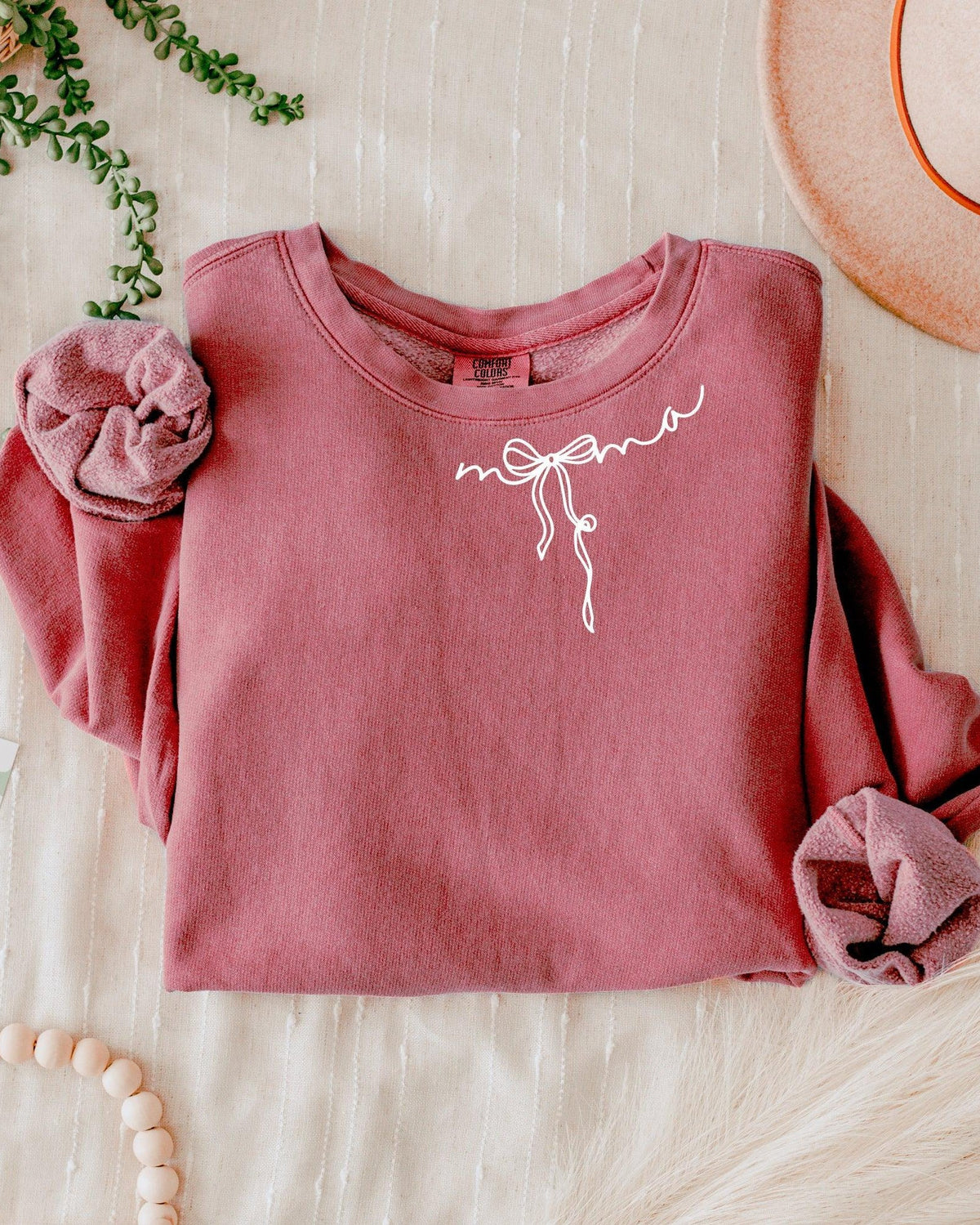 Mama Ribbon Comfort Colors Sweatshirt (Around Neck), Mom Gift