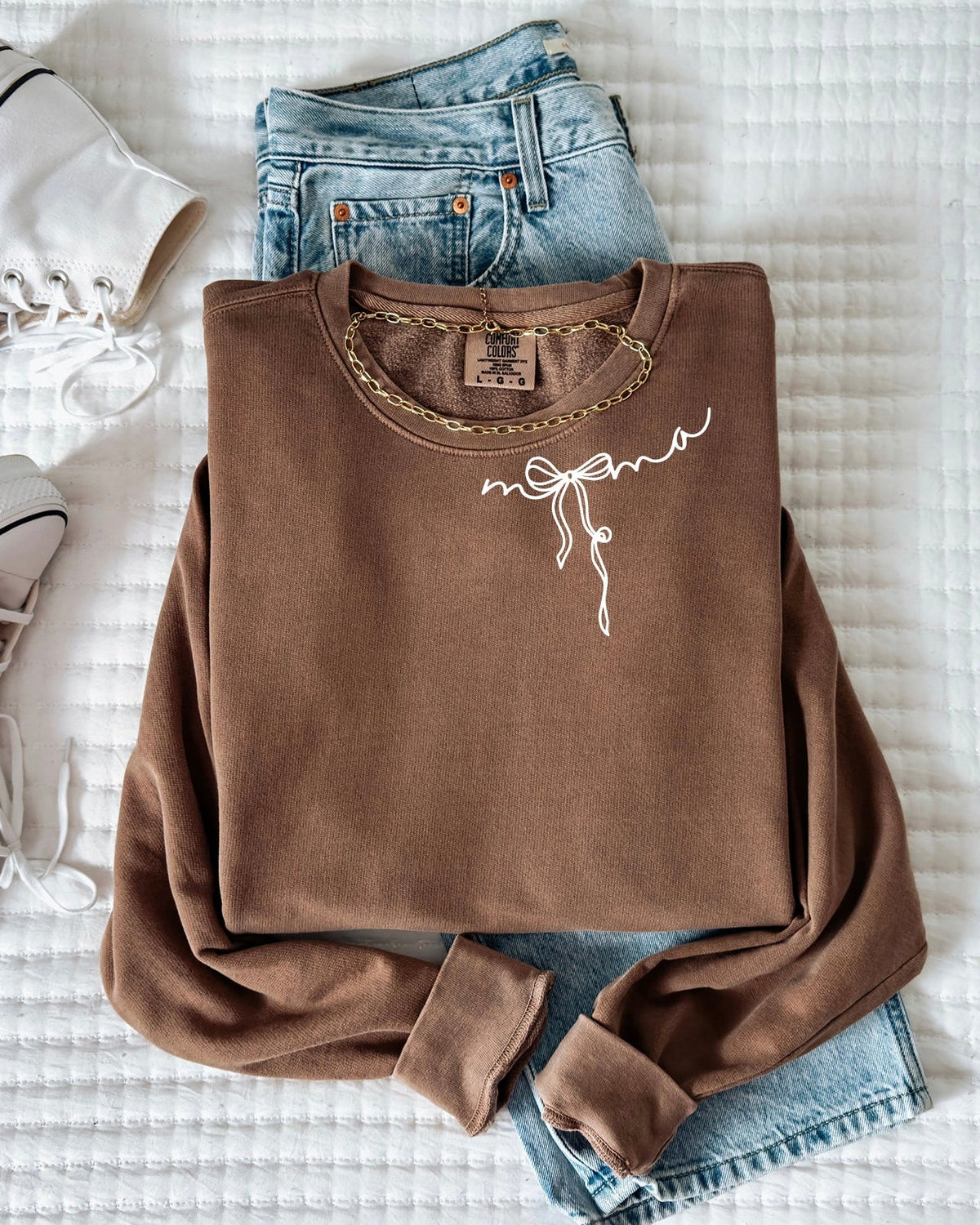 Mama Ribbon Comfort Colors Sweatshirt (Around Neck), Mom Gift