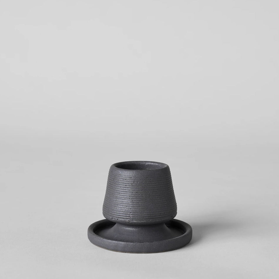 Stoneware match holder with tray, dark gray textured finish