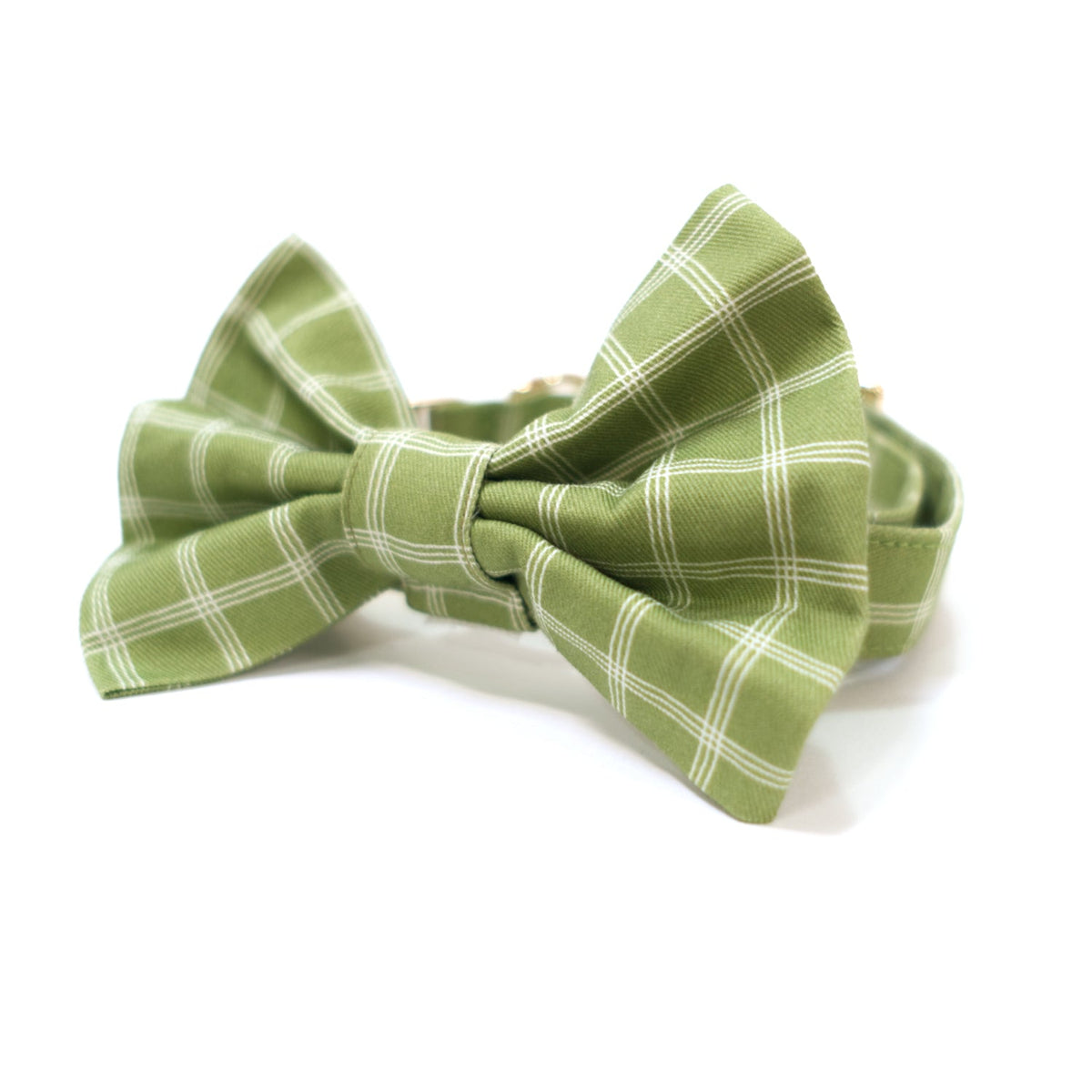 Green windowpane fabric dog bow tie