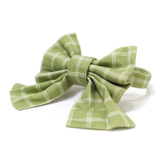 Green windowpane dog collar with large matching sailor bow
