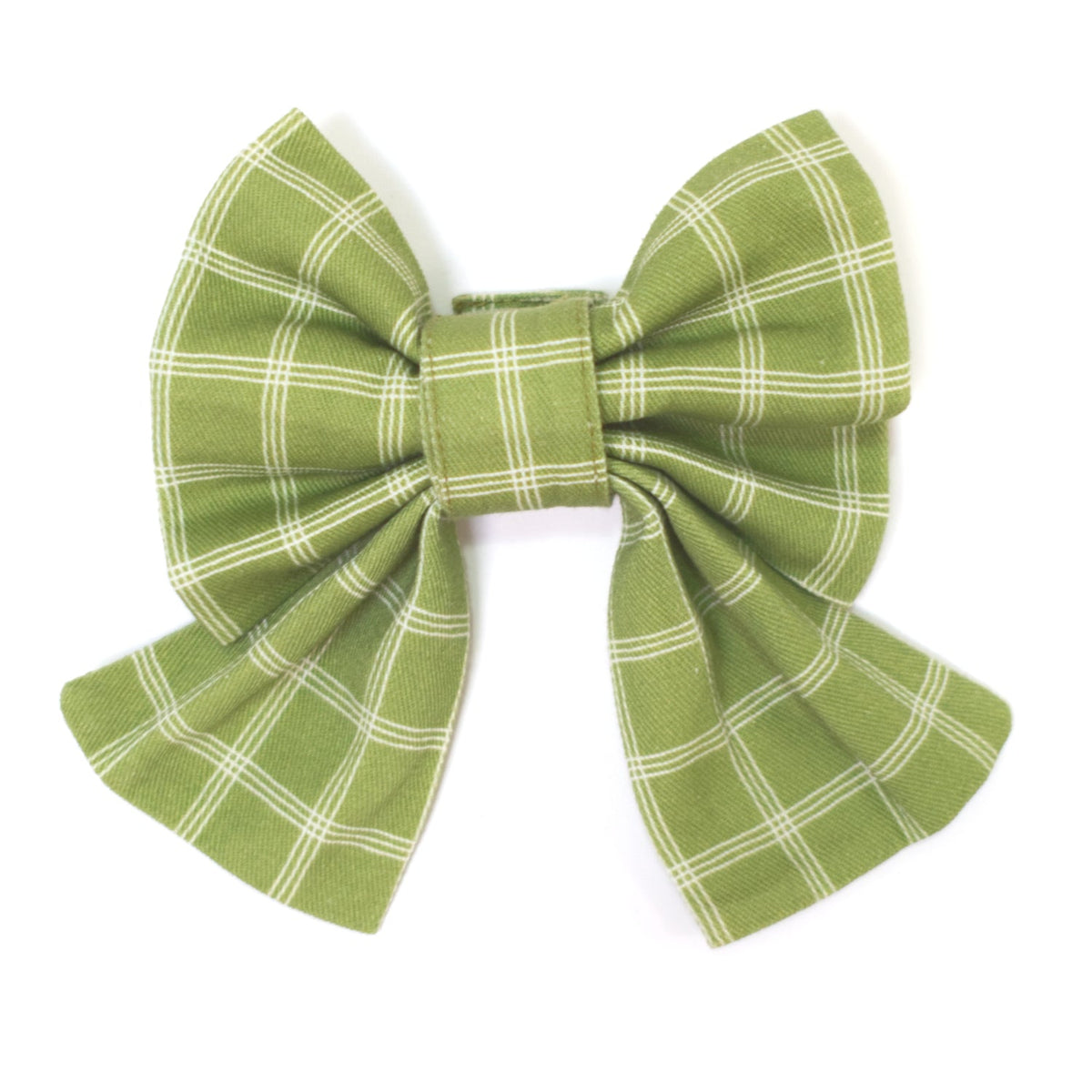 Green windowpane plaid sailor bow for dogs with tied center knot