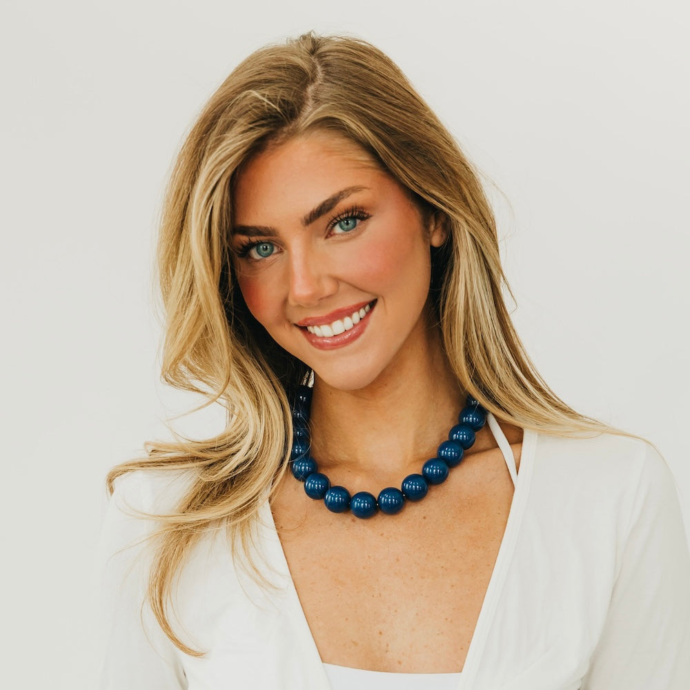 Mindi multipurpose bag charm necklace with navy round beads