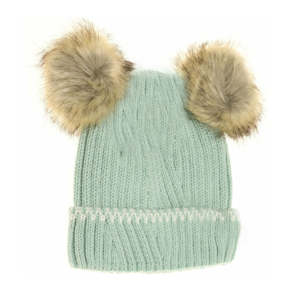 BABY Solid Knit Double Fur Pom C.C Beanie