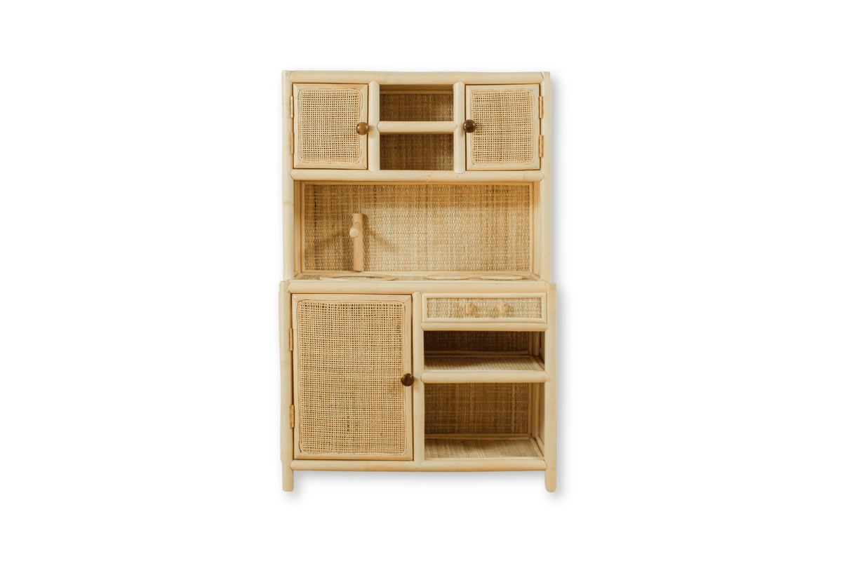 Montessori-Style Rattan Play Kitchen | Natural Pretend Play Station with Storage FREE SHIPPING