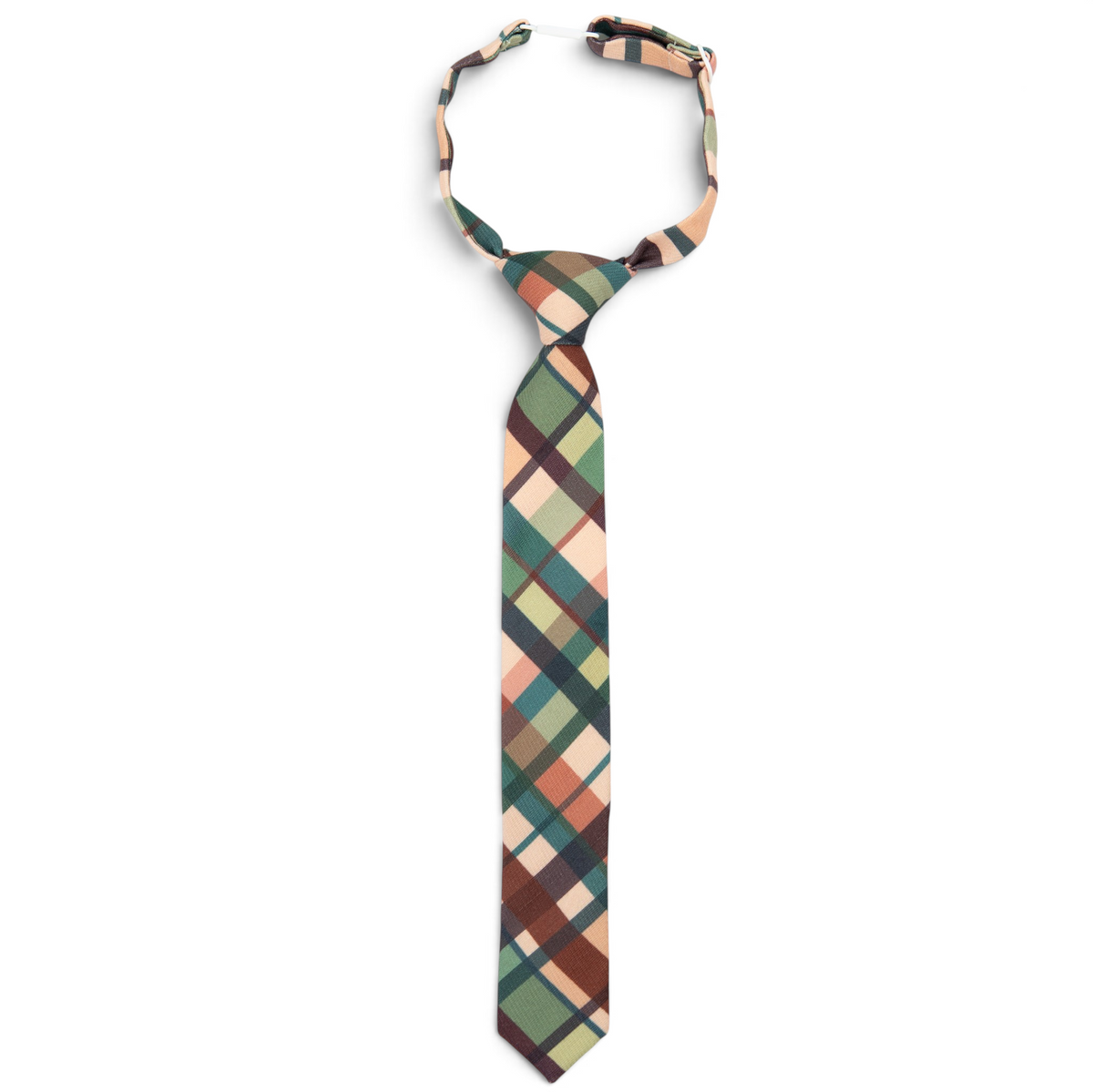 Boys plaid necktie with multicolor check pattern, adjustable length