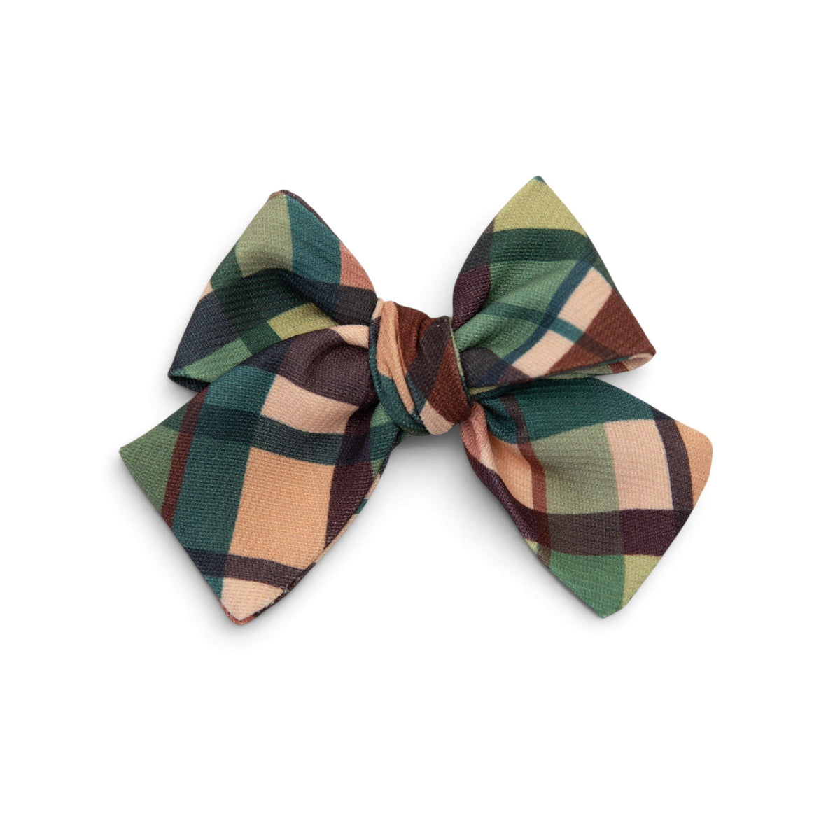 Plaid petite hair bow with multi-color check pattern, double-loop bow