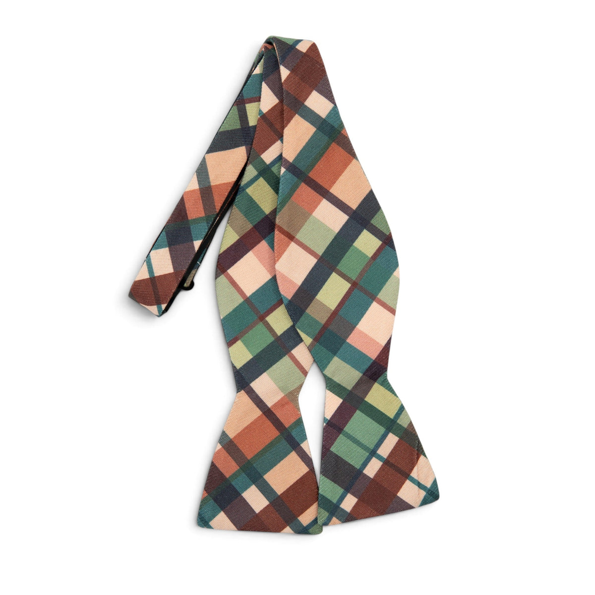 Men’s self-tie bow tie in multicolor plaid fabric with diamond check pattern