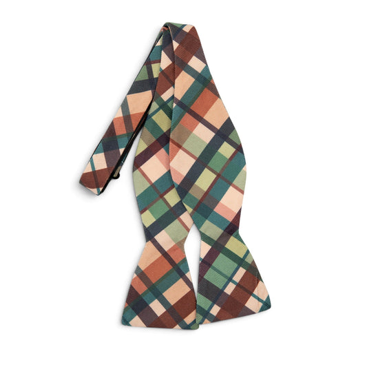 Men’s self-tie bow tie in multicolor plaid fabric with diamond check pattern