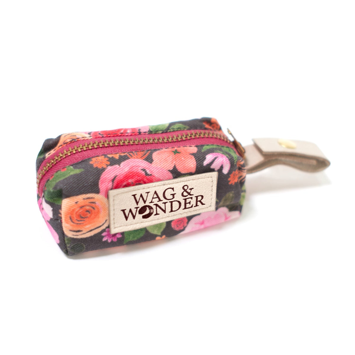 Floral waste bag holder pouch with zipper, WAG & WONDER patch