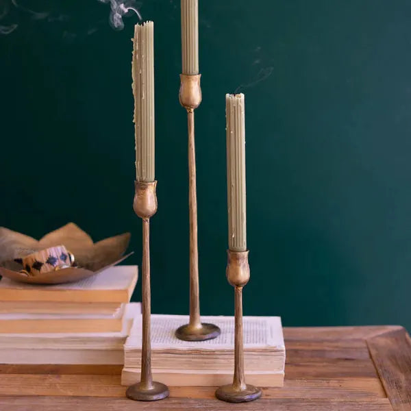 Antique Brass Taper Candle Holders | Copper Finish Metal Candlesticks