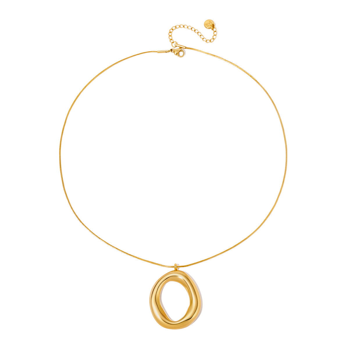Gold open-circle statement necklace with thin chain and spring-ring clasp