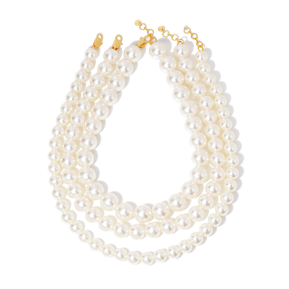 Chunky pearl statement necklace, layered white pearls with gold-tone clasp