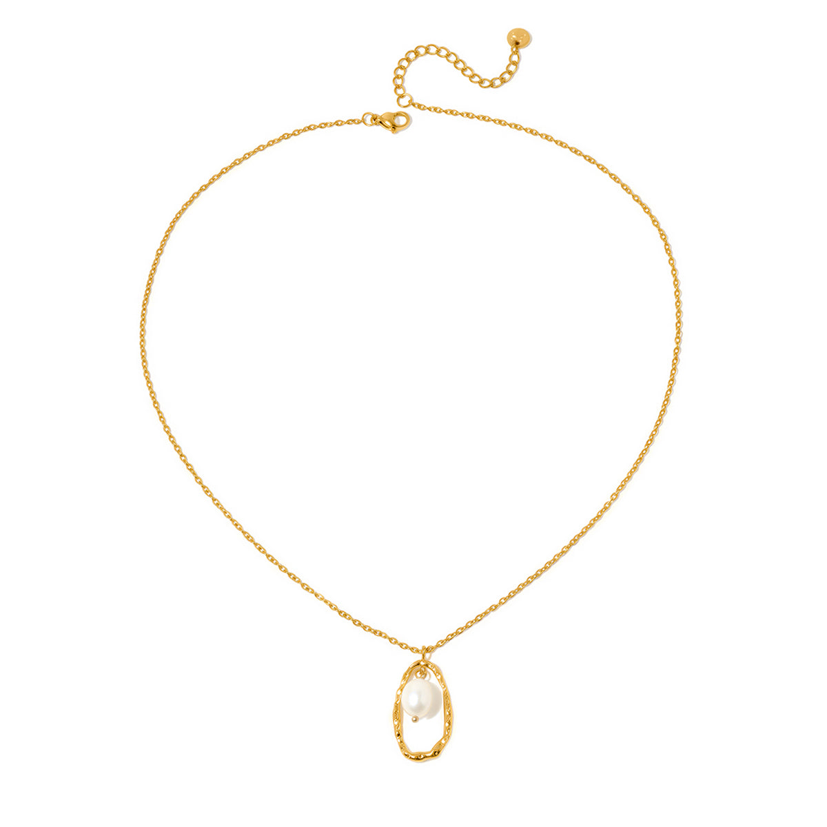 Gold-tone open-circle drop pearl pendant necklace with clasp