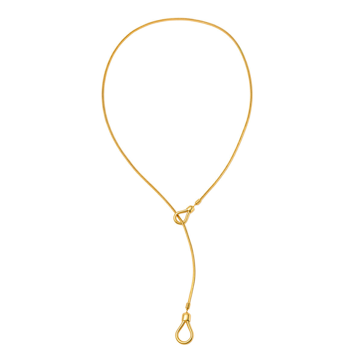Gold-tone lariat toggle necklace with teardrop toggle and long adjustable drop