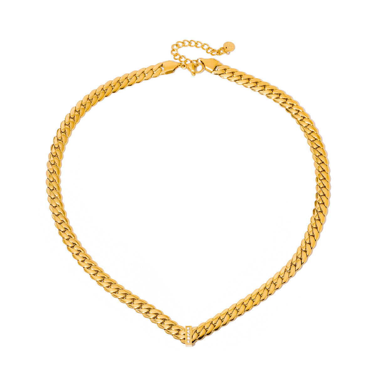 Gold diamond V necklace with linked chain and faceted V-shaped pendant