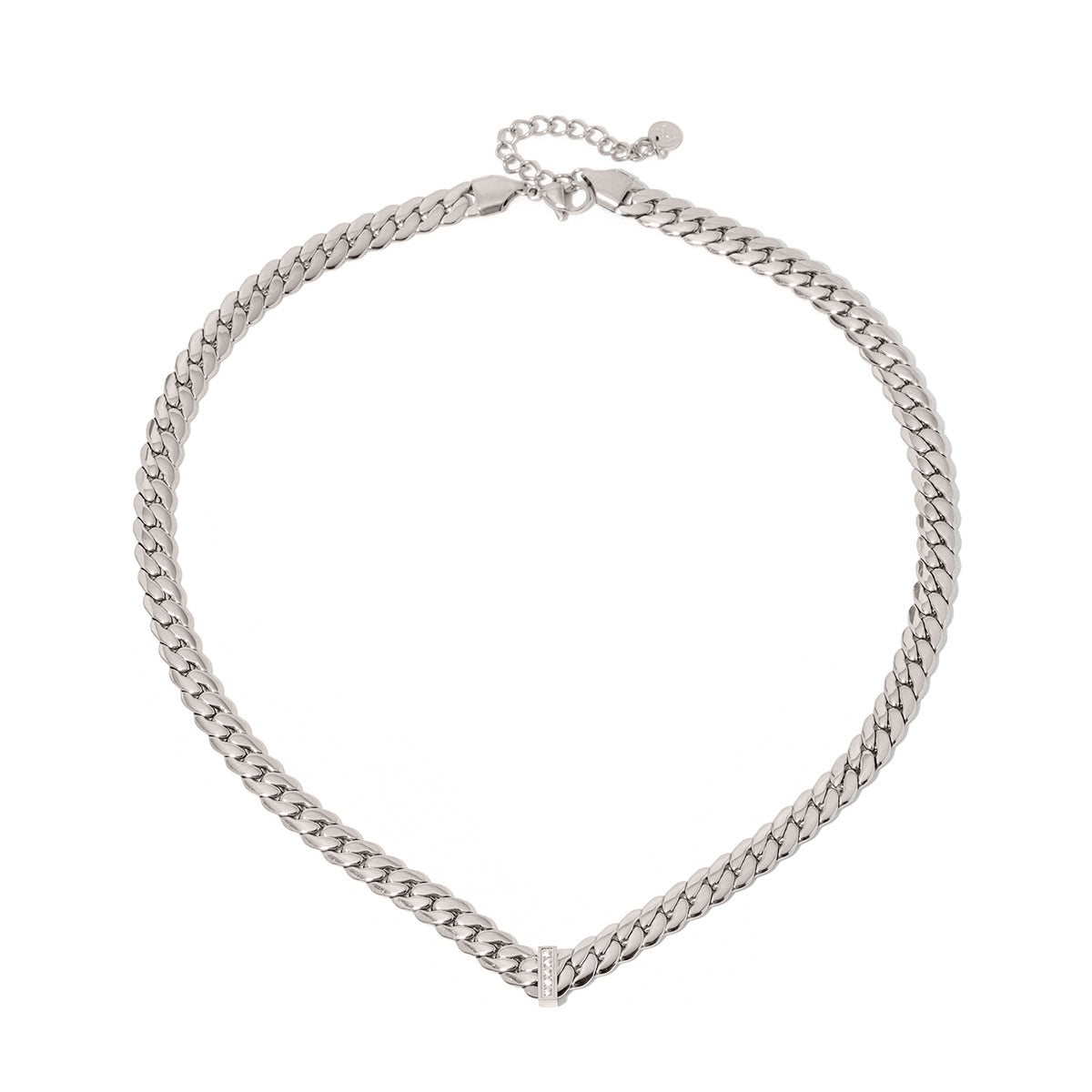 Silver diamond V necklace with linked chain and faceted V-shaped pendant