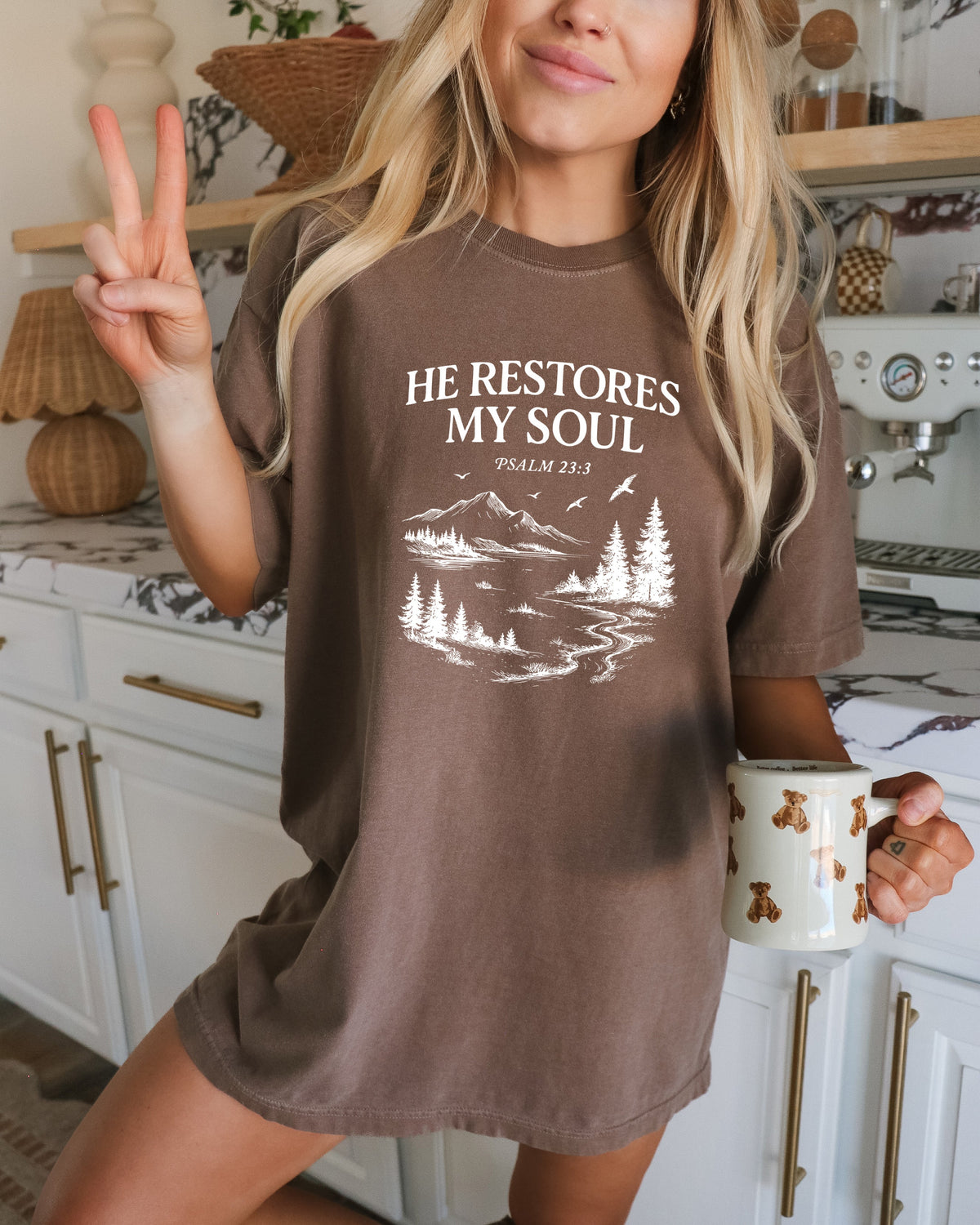 He Restores My Soul Psalm Christian Comfort Colors T-Shirt, Bible Faith Gift