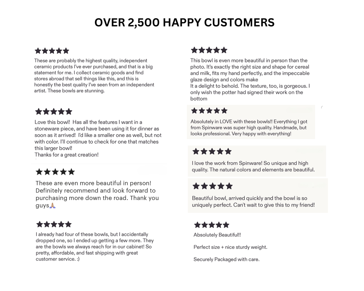 Customer review page for handmade stoneware soup bowls with multiple star ratings