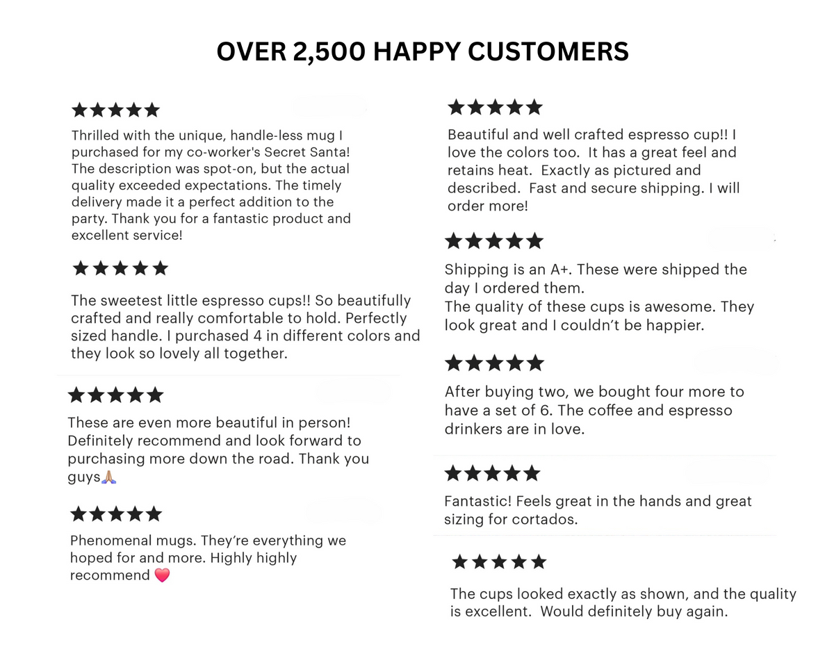 Customer review collage for pink and white stoneware mug gift set
