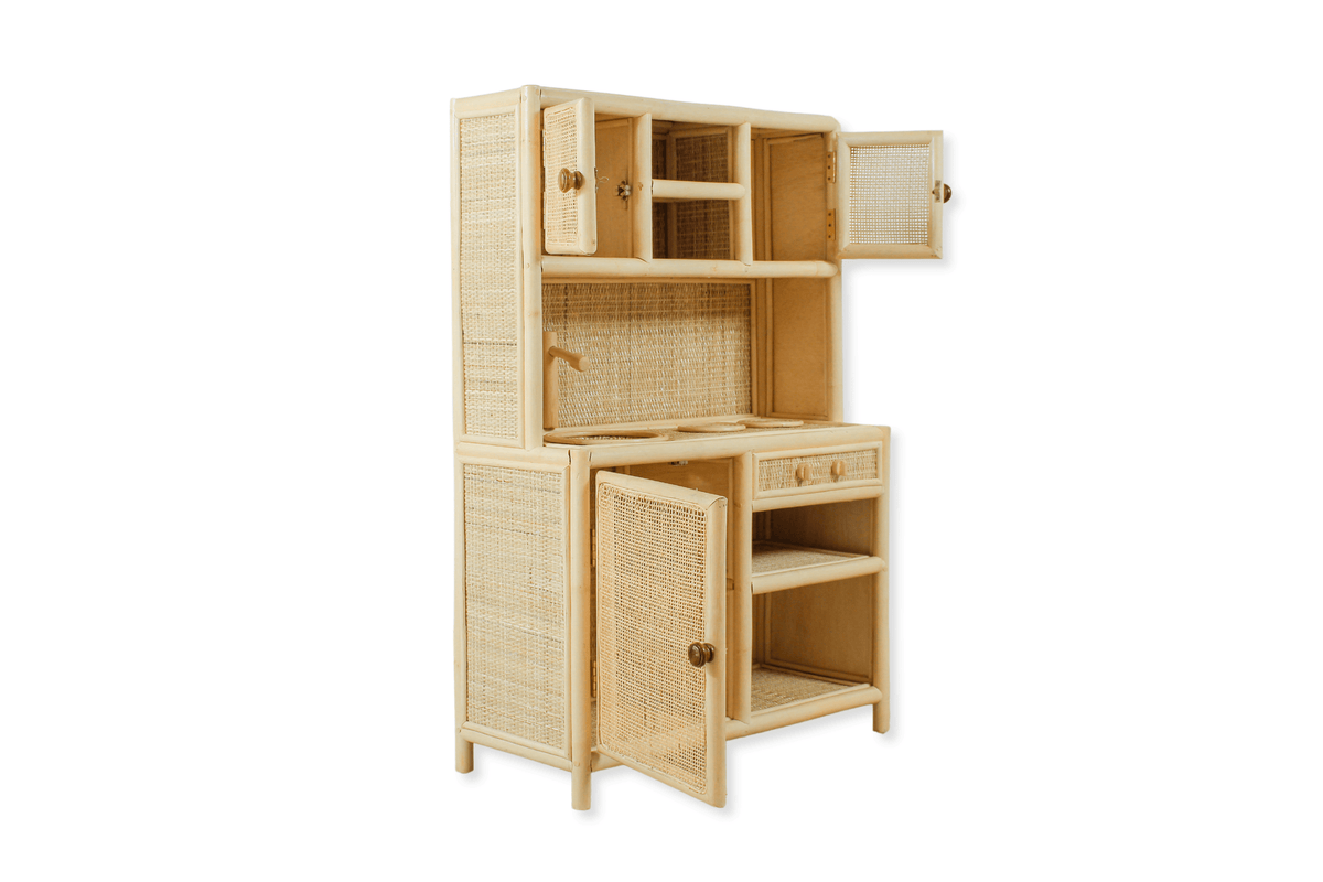 Montessori-Style Rattan Play Kitchen | Natural Pretend Play Station with Storage FREE SHIPPING
