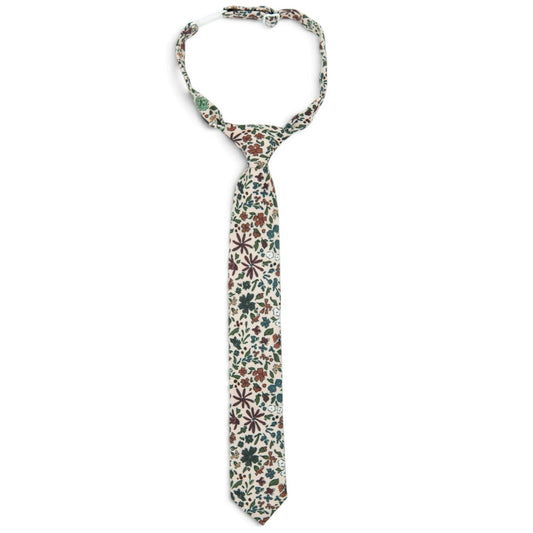 Boys floral necktie with multicolor garden print on light background