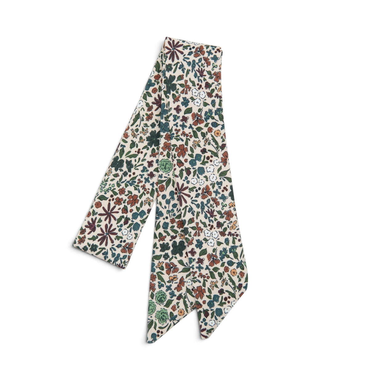 Floral hair sash with cream base and multicolor leaf and flower pattern
